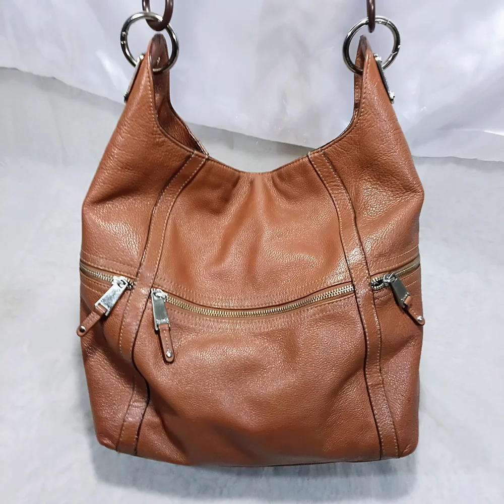 Tiganello Leather Hobo Bag With Beaded Ebellished Strap